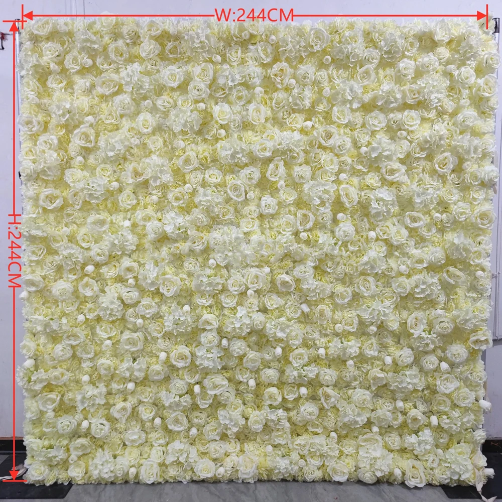 Artificial Silk Flower Wall Cream White Rose Hydrangea 8ft x 8ft Roll Up Birthday and Wedding Decorative Flower-Wall-Backdrop