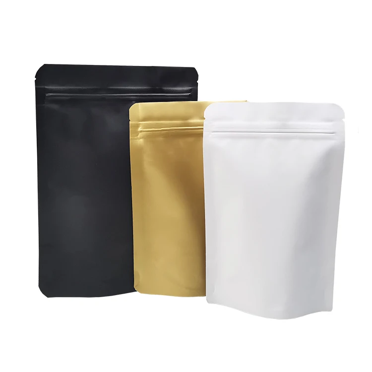 Matte Finish Black White Gold Color Stand Up Resealable Zipper Ziplock Aluminum Foil Mylar Food Packaging Pouches Bags