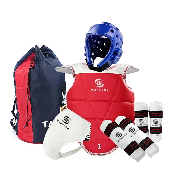 Woosung Factory wholesale customized low price taekwondo equipment full set taekwondo sparring set with shipping