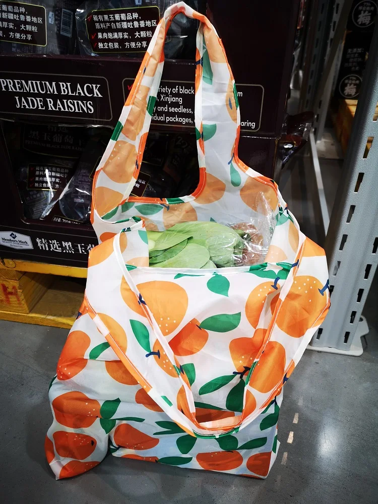 Eco-Friendly Customized Supermarket Reusable Rpet Foldable Grocery Shopping Bag With Nylon Pouch