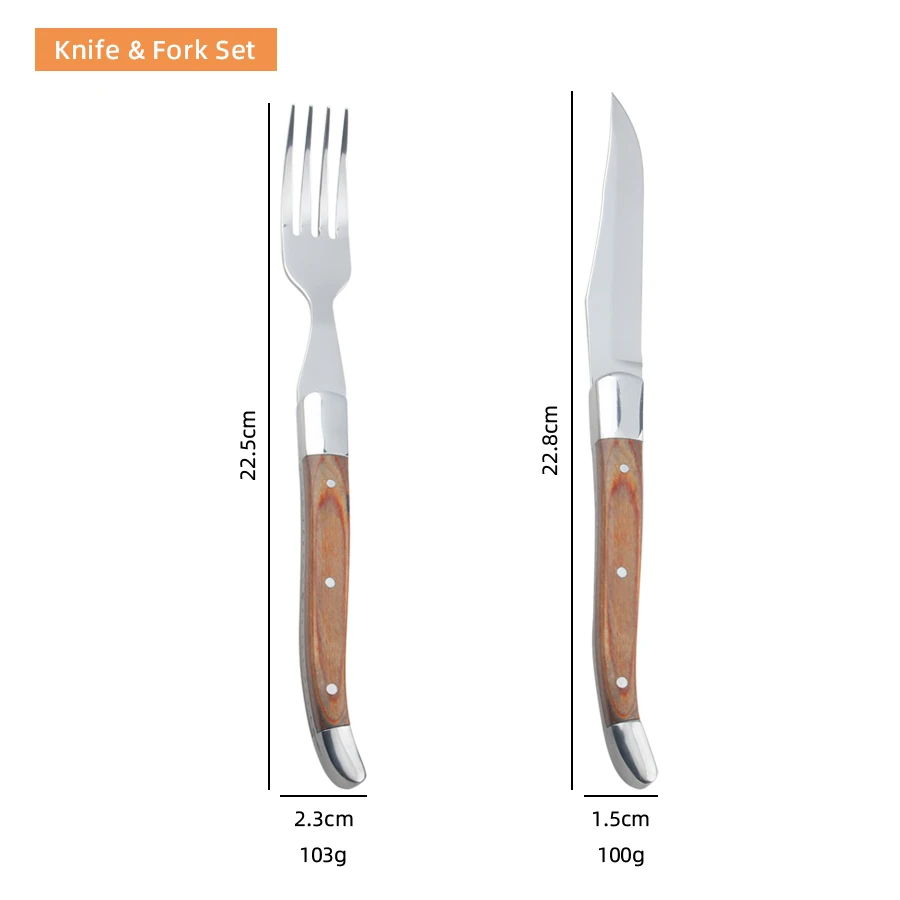 New Arrived Wooden Handle Stainless Steel 2 PCS Steak Knife Set Fork Cutlery Set For Laguiole Design