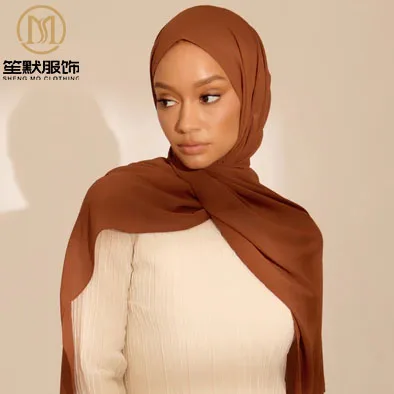 SHENGMO Thick Opaque Bubble Chiffon Hijab Spring Malaysian Turban Bulk Solid Color Scarves Muslim Hijab