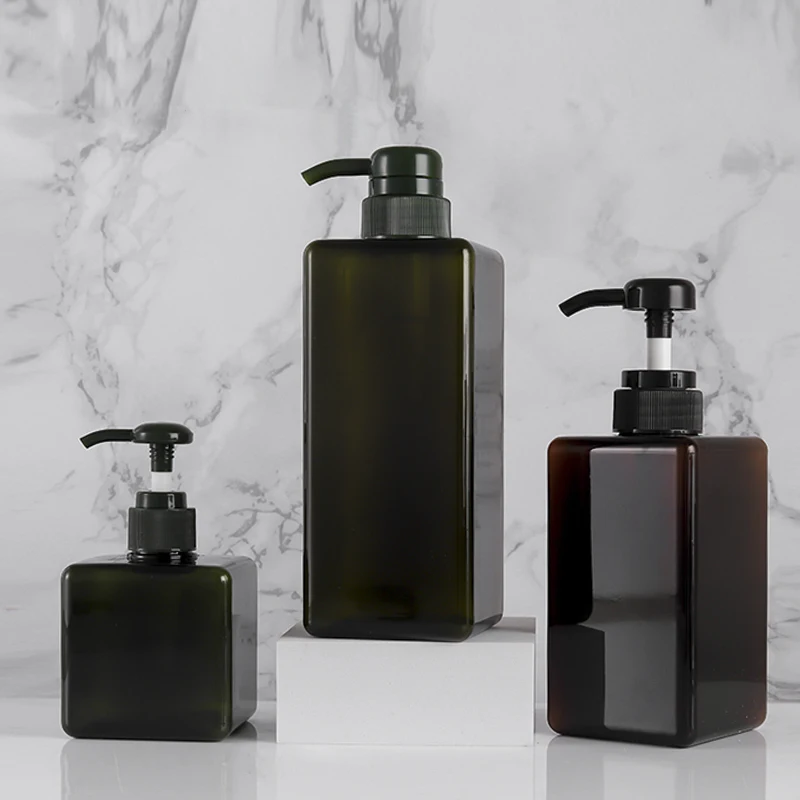 450ml Green Lotion Pump Cosmetics Biodegradable Square Shampoo Bottles Dispenser Liquid Soap Packaging Plastic Shampoo Bottle