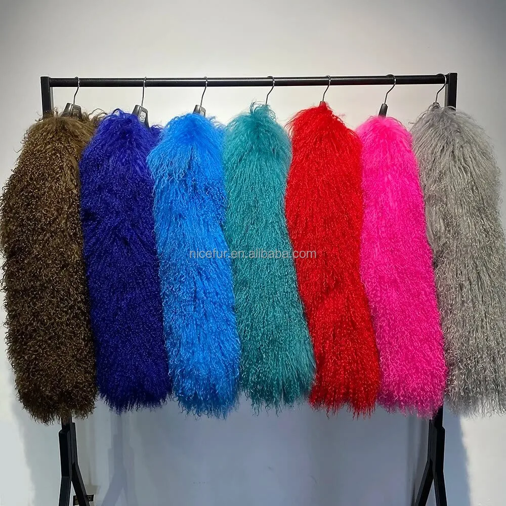 Wholesale Winter Luxury Lamb Fur Jacket Crop Real Mongolian Fur Coats For Women