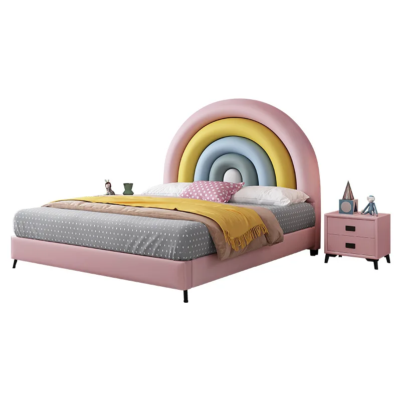 Children bedroom furniture children solid wood bed girls leather storage single bed