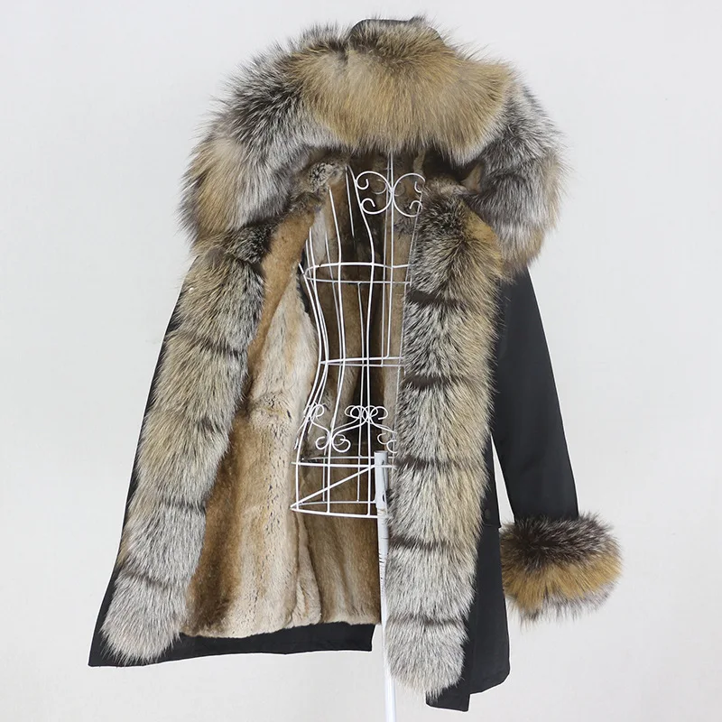 OFTBUY 2024 Waterproof Winter Jacket Women Long Parka Real Rabbit Fur Coat Natural Raccoon Fox Fur Collar Hood Warm Streetwear