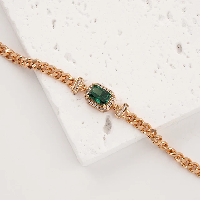 New S925 Silver Ice Flower Cut 10K Gold Emerald High Carbon Diamond Bracelet for Women-Fine Chain & Link Jewelry