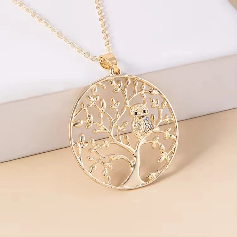 Owl Necklace Women Fashion Jewelry Gold Plated Tree Of Life Long Necklaces