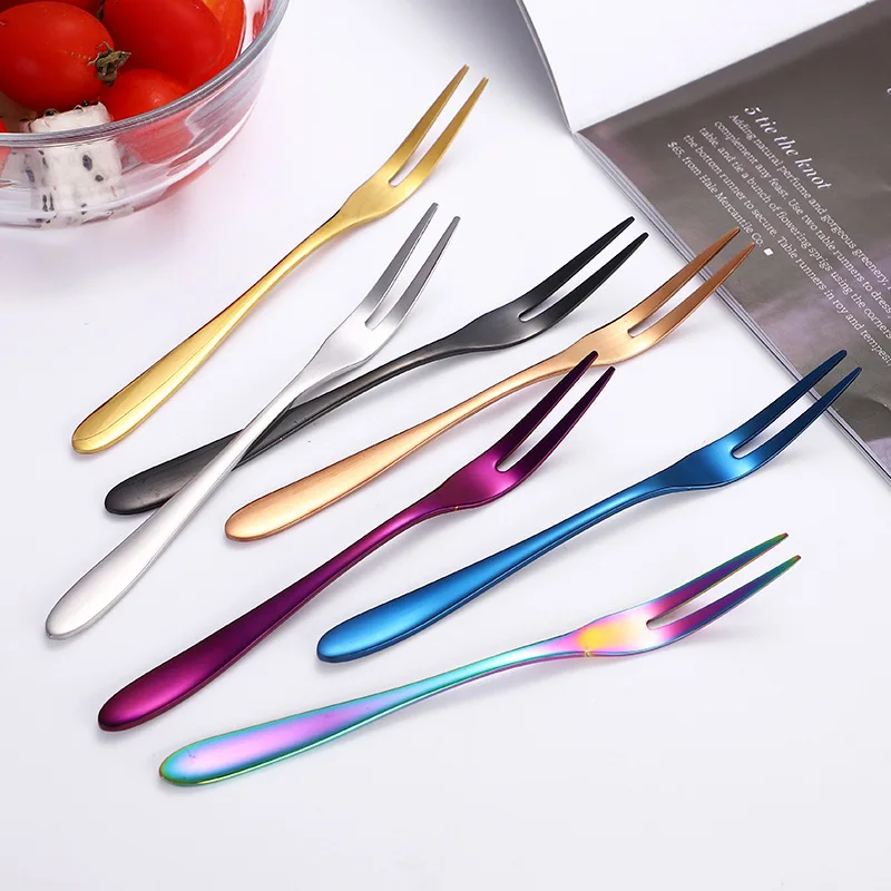 Titanium Plating Tea Forks Dessert Fruit Fork Appetizers Tasting 304 Stainless Steel Fork
