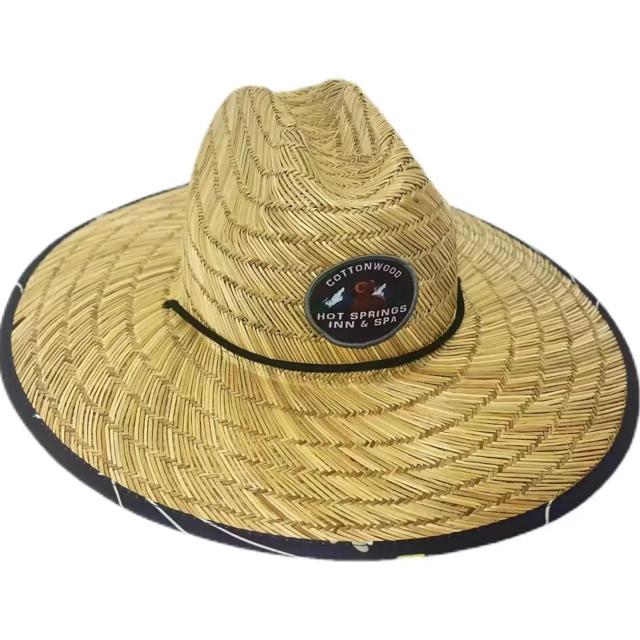2024 Summer High quality Beach Sun hat Custom Patch Print Bottom Natural grass Mexican straw hat custom logo