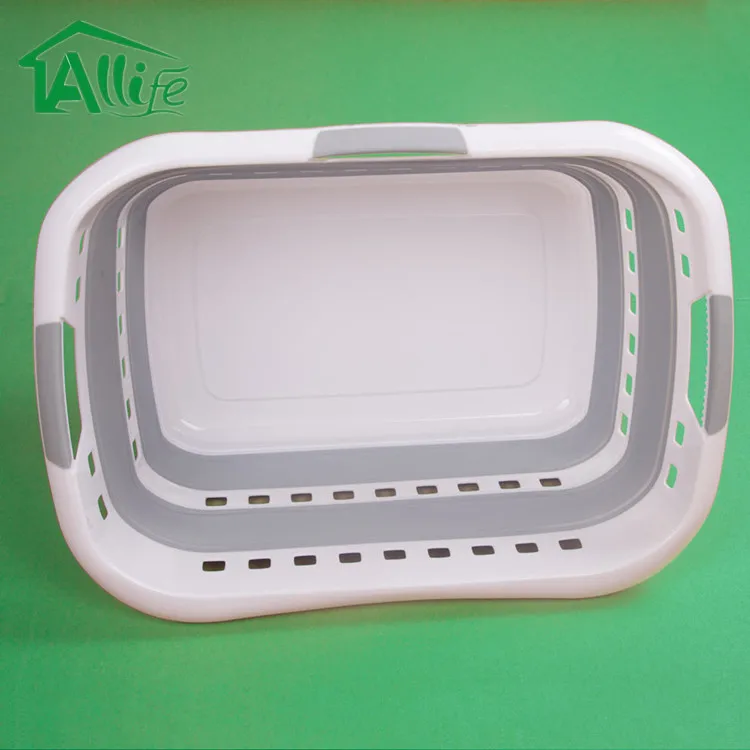 Laundry Baskets Collapsible Plastic Laundry Hamper Large Band With Handle Gray