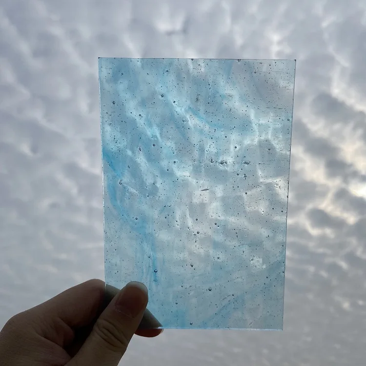 Wanda China Glass Manufacturer Transparent Blue Textured Glass Good Price Stained Glass Sheet