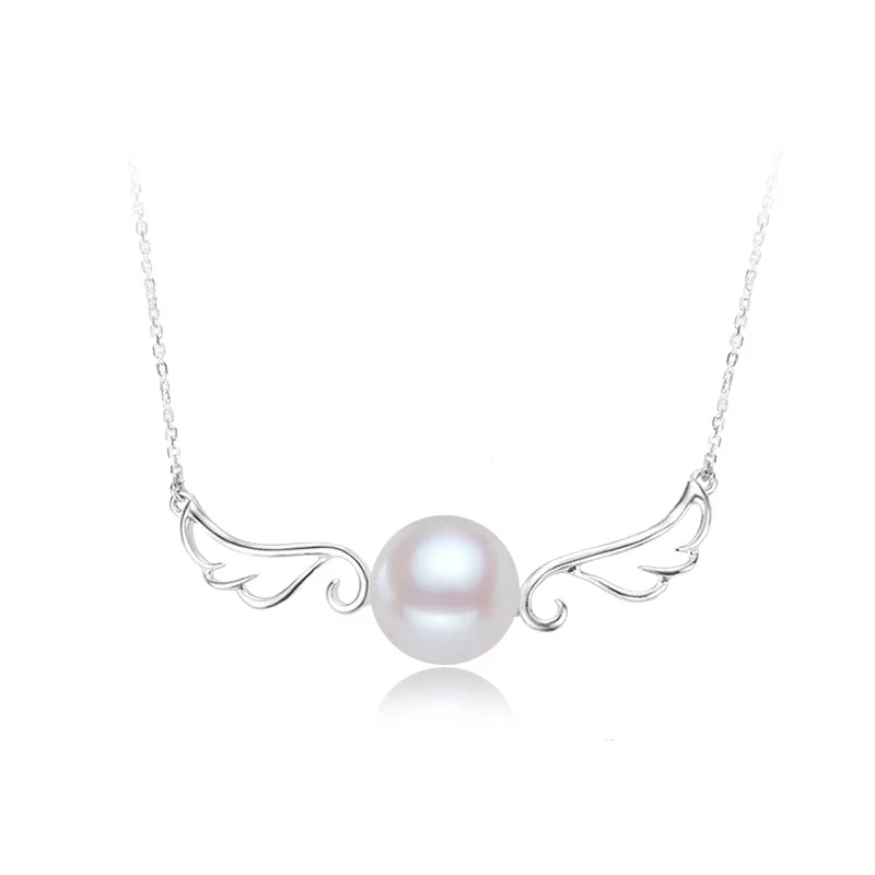 Angel Wings S925 Sterling Silver Pearl Necklace Choker Girls Freshwater Pearl 925 Sterling Silver Wings Shape Necklace