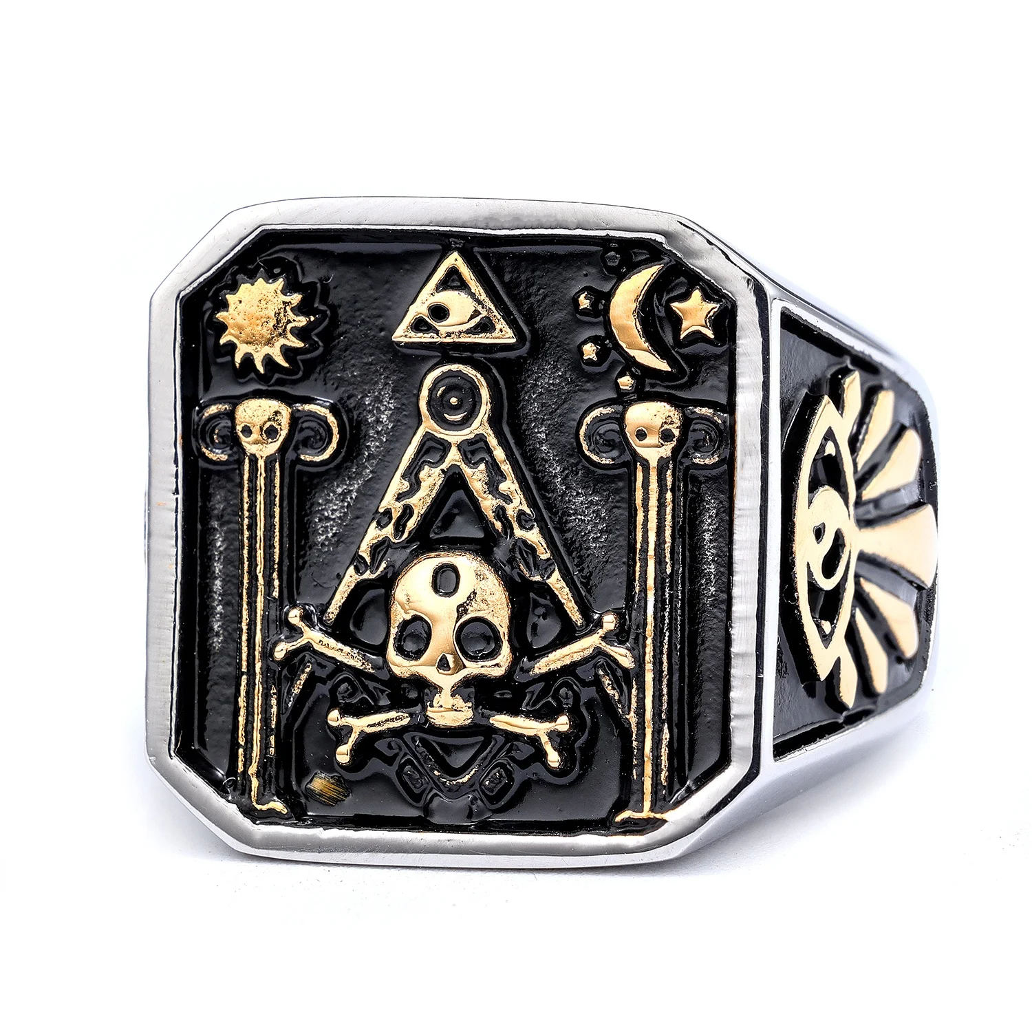 Custom Design Vintage Silver Gold Stainless Steel Freemason Masonic Freemasonry Signet Rings for Men Women