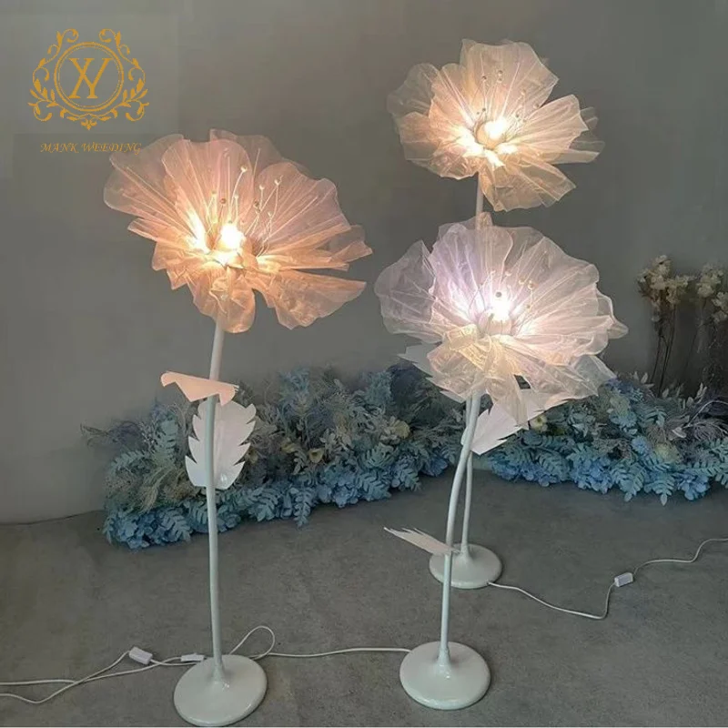 Glowing Yarn Flower T Stage Pathway Light Petal Stand Background Screen Welcome Area Decorative Flowers Light for Wedding Party