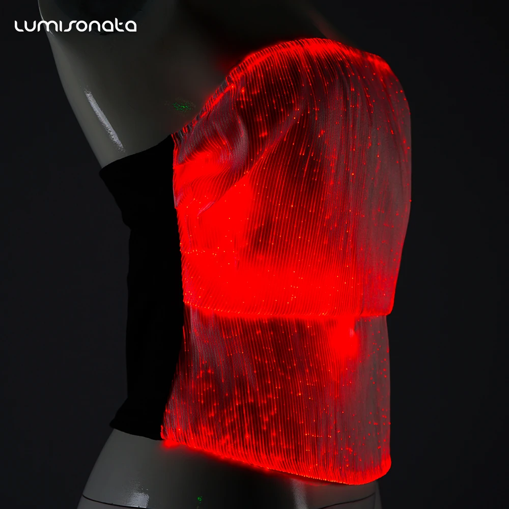 Sleeveless Off Shoulder Fashion Sexy Women Tank Crop Tops Corset Vest Lights Led Party Dance Costumes Luminous Female Underwear