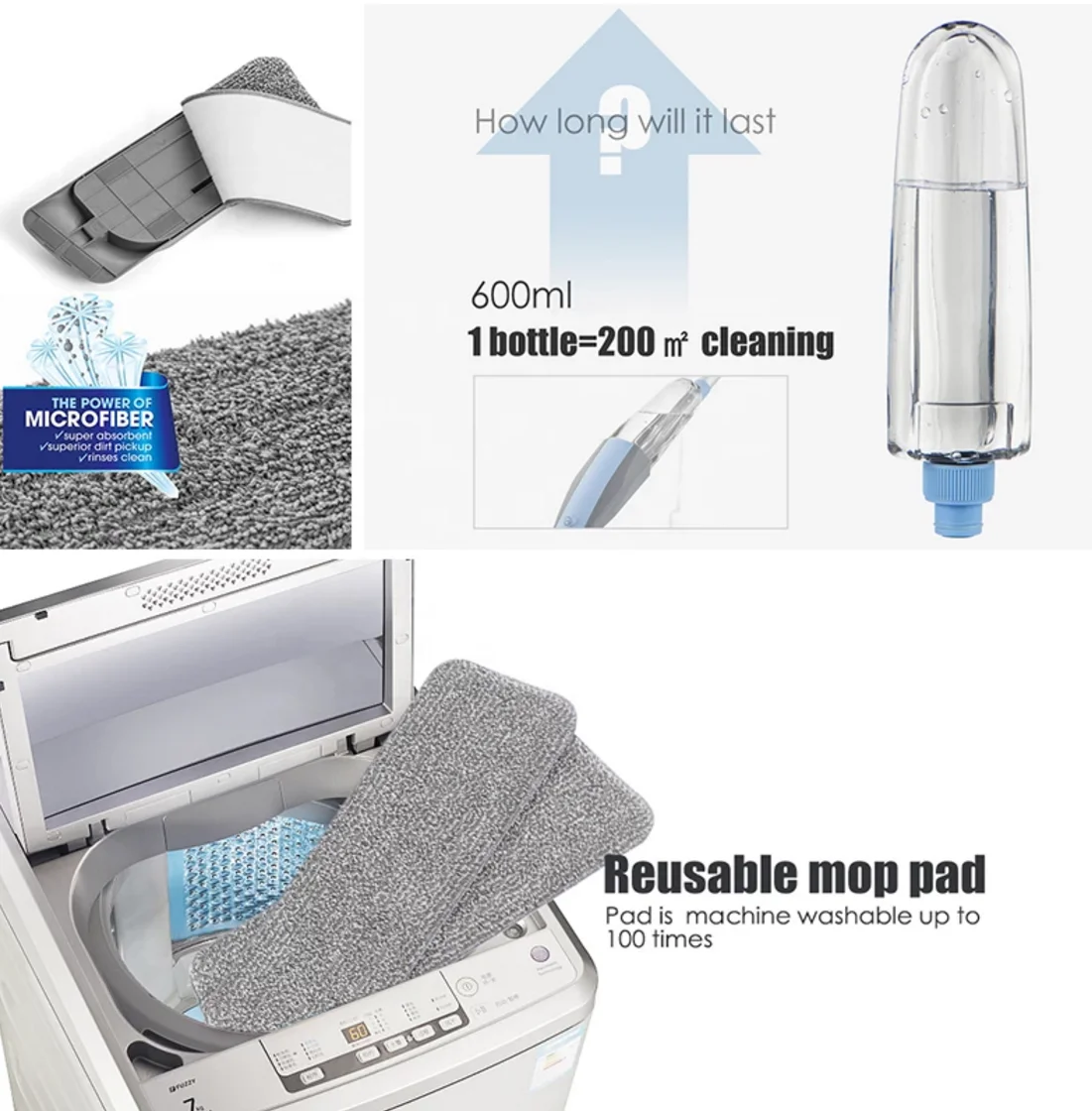 Mop 3 in 1 Spray Mop And Sweeper Machine Vacuum Cleaner Hard Floor Flat Cleaning Tool Set For Household Hand-held Easy Use Mop