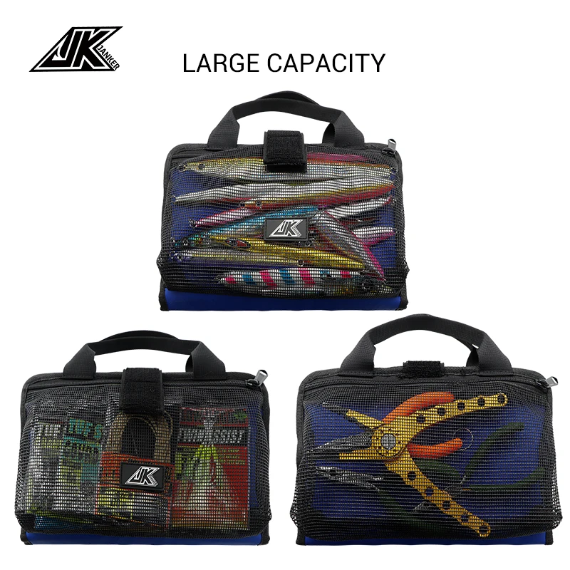 Custom JANKER Large Fishing Lure Bag PVC With Grid Squid Slow Pitch Fishing Bait Bag Jig Fishing Tackle Bag