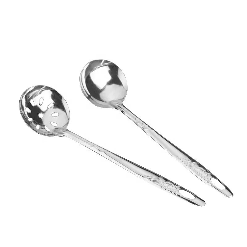 Low Price Wholesale Stainless Steel Soup Spoons And Leaky Spoon, SUS Cooking Spoons And Skimming Spoons, Kitchen Utensils.