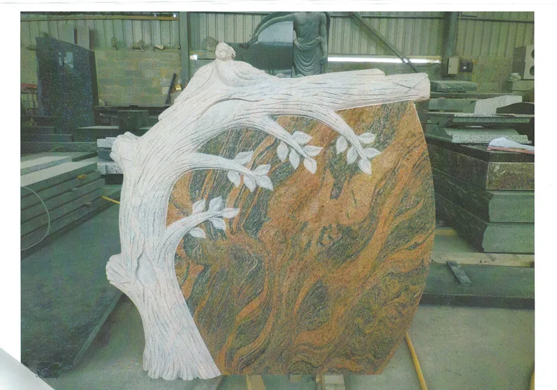 European Style German Tombstone Slab Multicolor Red Granite Tombstones And Monuments with Laser Etching