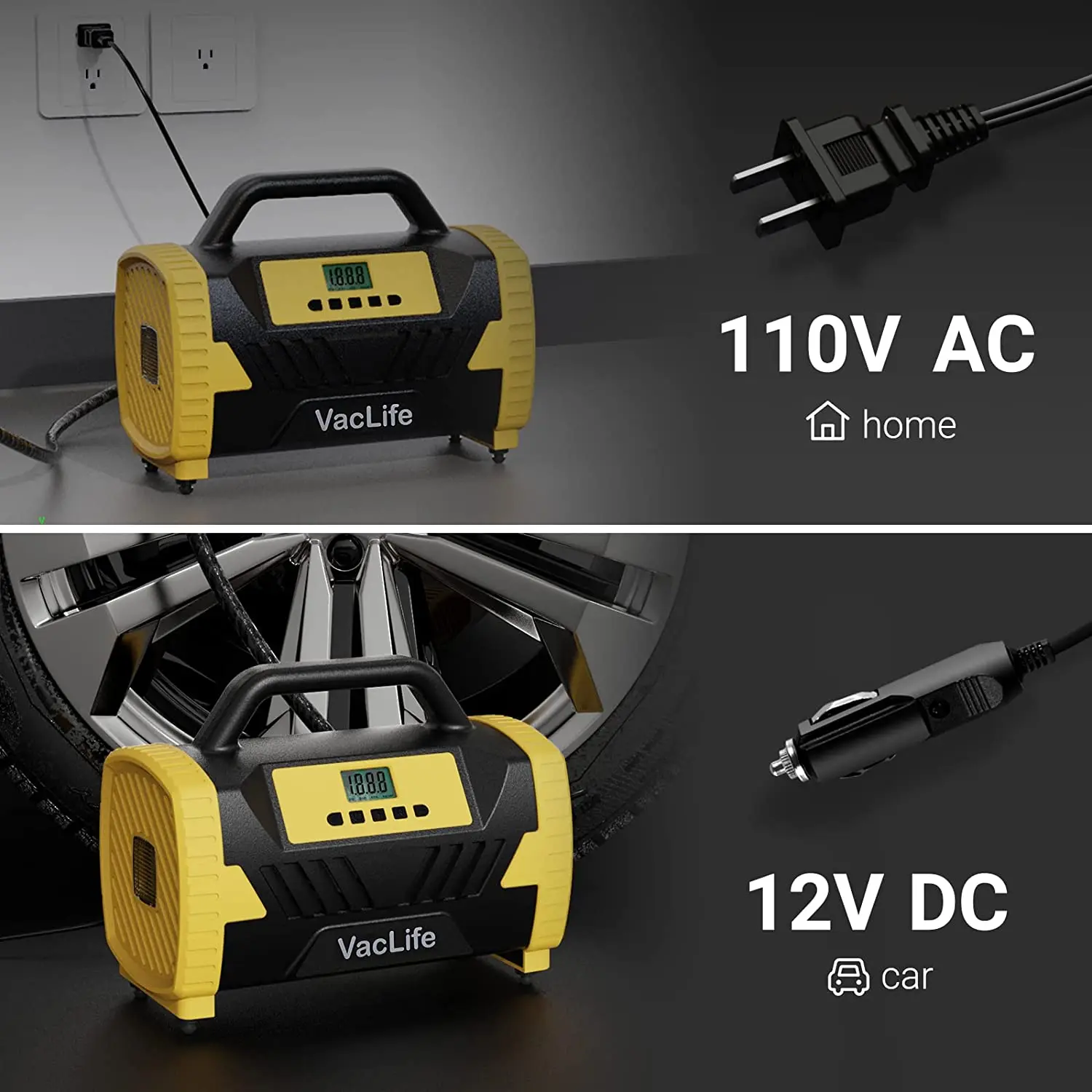 AC 220 Volt Home Use 250PSI Portable Cars Tire Inflator DC 12V Car Tyre Inflator Air Compressor Pump with LED Light