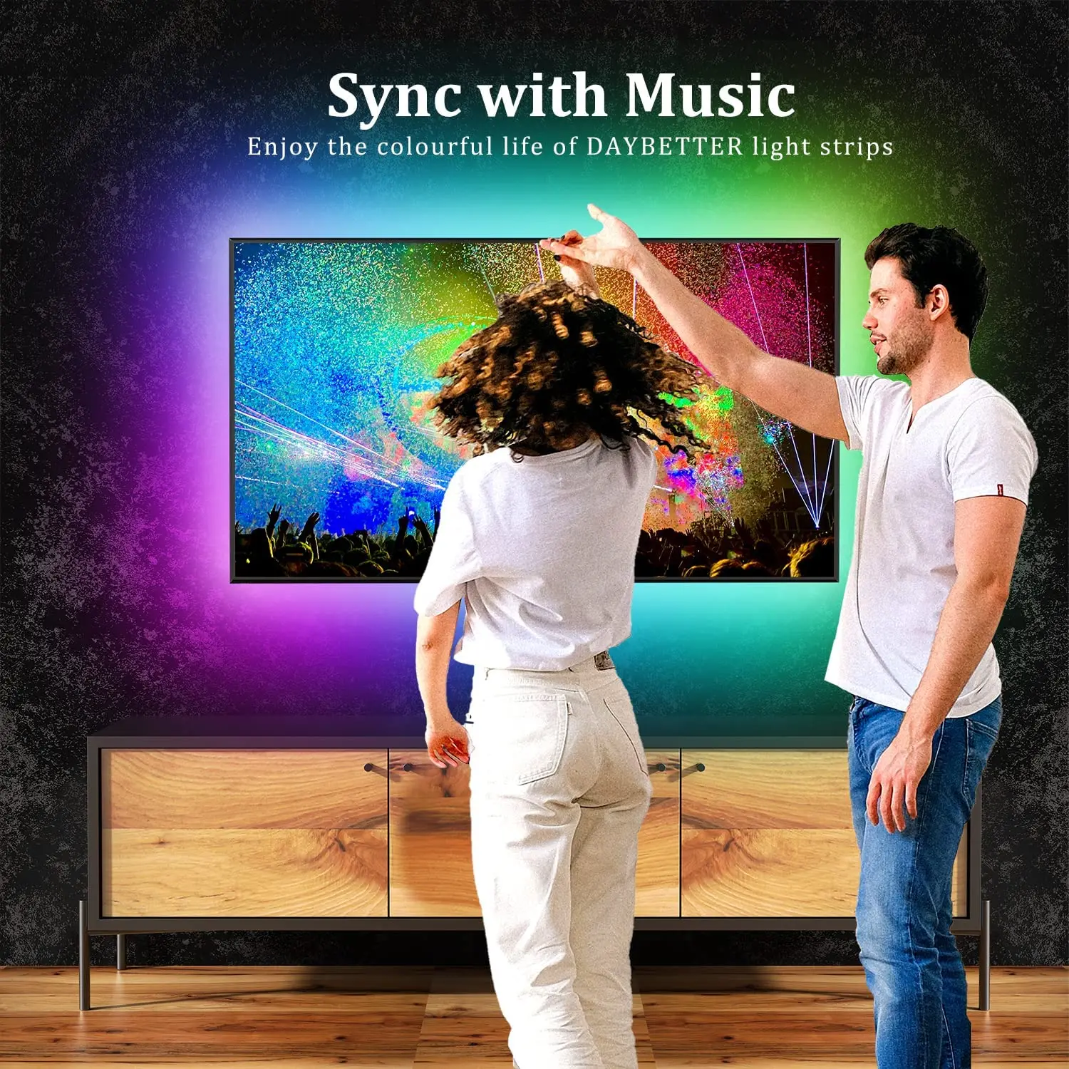 14.8ft 4.5m Blue tooth Ambient Music Sync 20 Keys Remote Control Smart LED Strips Light Backlight for 65-75 inch TV