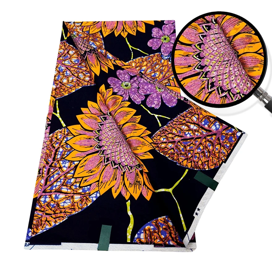 Gold-stamped Africa Fabric National Costume Gold Stamping Wax Cloth 6Yards Suit Fabric Kente Hot Hot Foil Stamped Africa Tissu