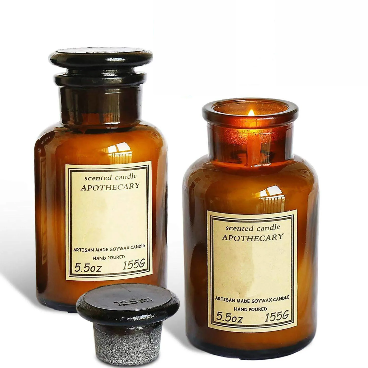 2021 new style Wholesale Empty Round Amber Glass Candle Jar 250ml with cork