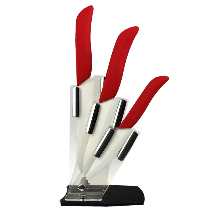 Chef and meat and utility PP+TPR gift ceramic knife set with acrylic stand