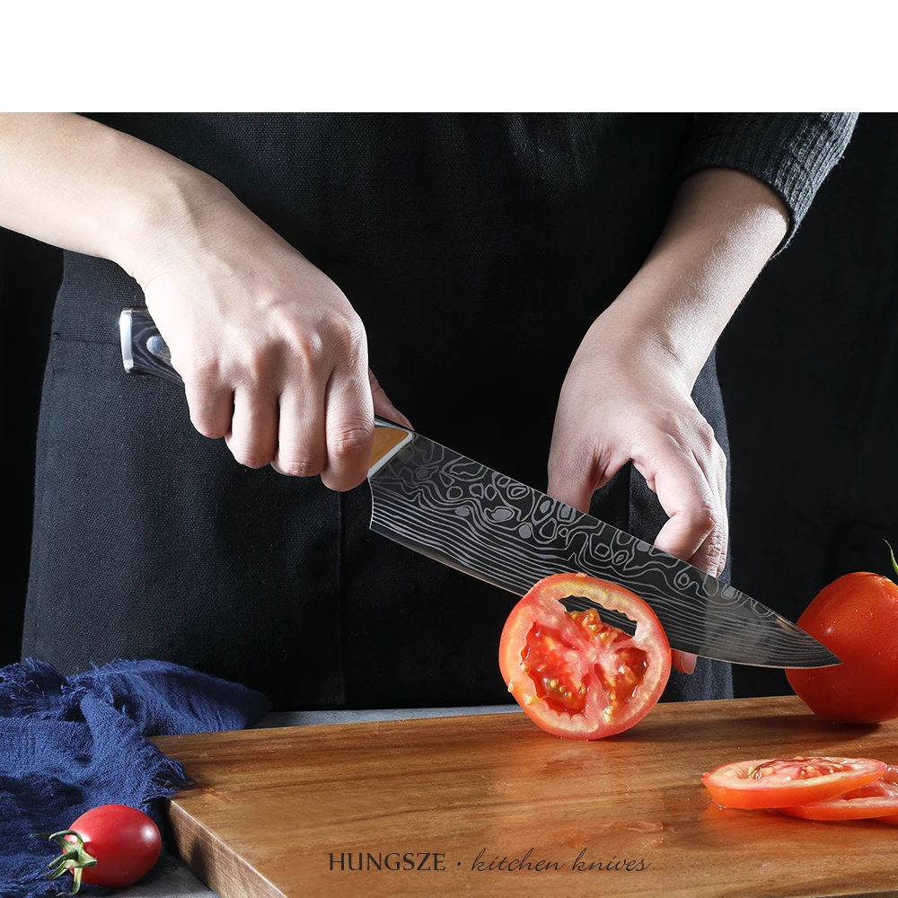 
japanese german 1.4116 steel kitchen knives damascus chef knife 8 inch with sheath 