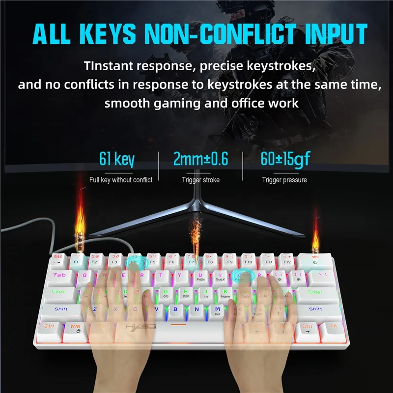 V900 Gaming Mechanical Keyboard Gamer Blue Switch 61 Key Wired Keyboard Anti-ghosting RGB Mix Backlit USB For Gamer PC Laptop