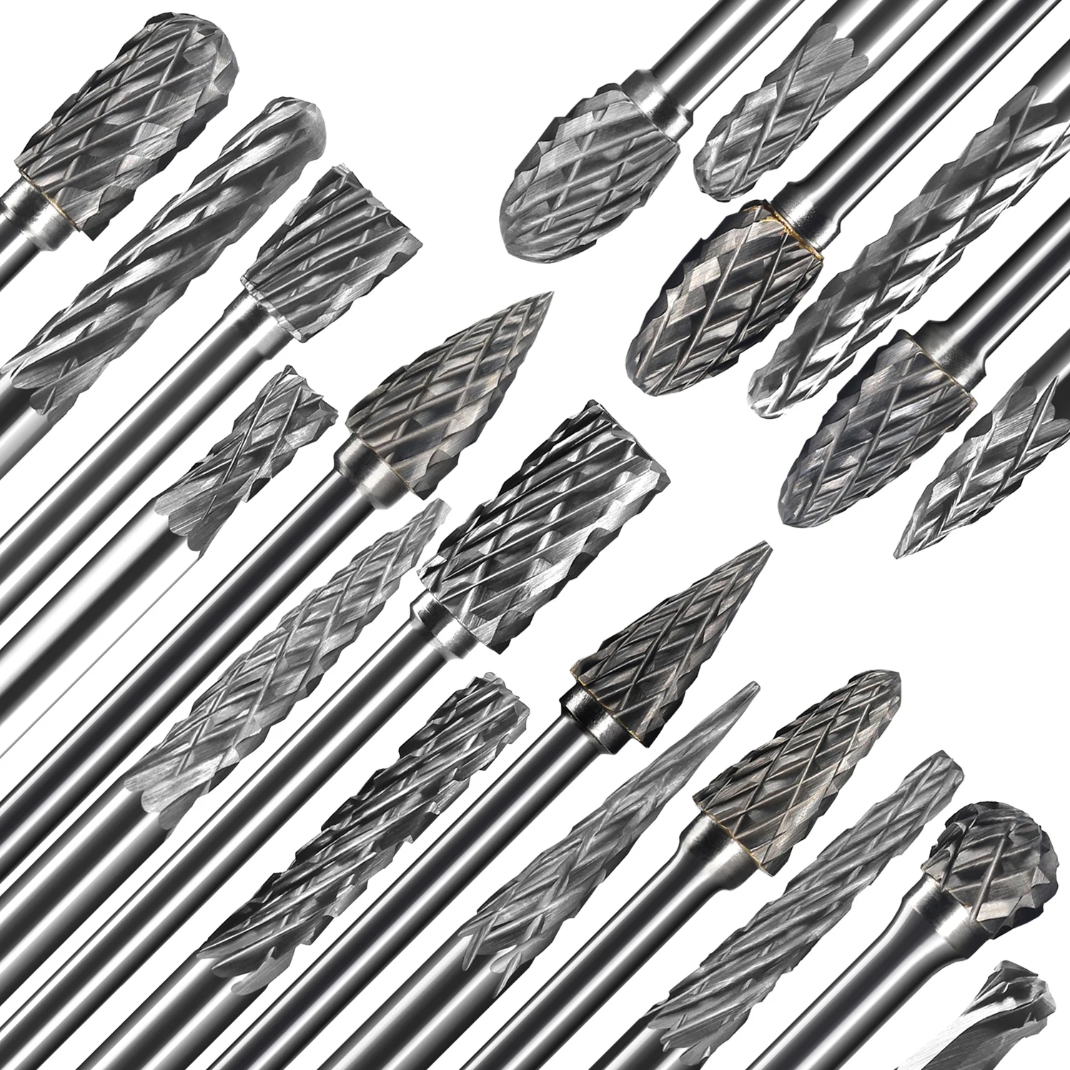 20 Pcs Carving Carbide Burrs Set 3x3mm 3x6mm 1/8 inch 3mm  Shank Diameter Double Cut Engraving Wood Metal Mix Type Rotary File