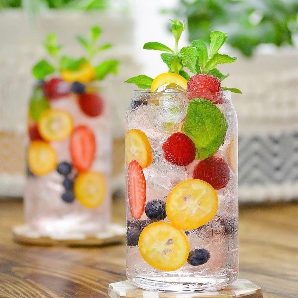 Custom clear colored soda 16oz glass cups drinking beer can shaped glass