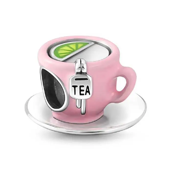 Wholesale OEM/ODM Custom Bracelet DIY Real 925 Sterling Silver Enamel Tea Cup Charms