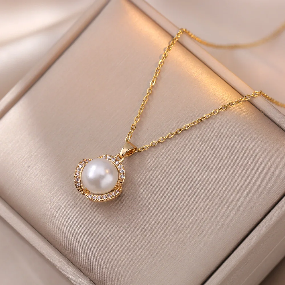 Luxury Jewelry Sets  Fine Jewelry 18K Gold Plated Cubic Zircon Necklaces Earrings  Big Pearl Necklace Set