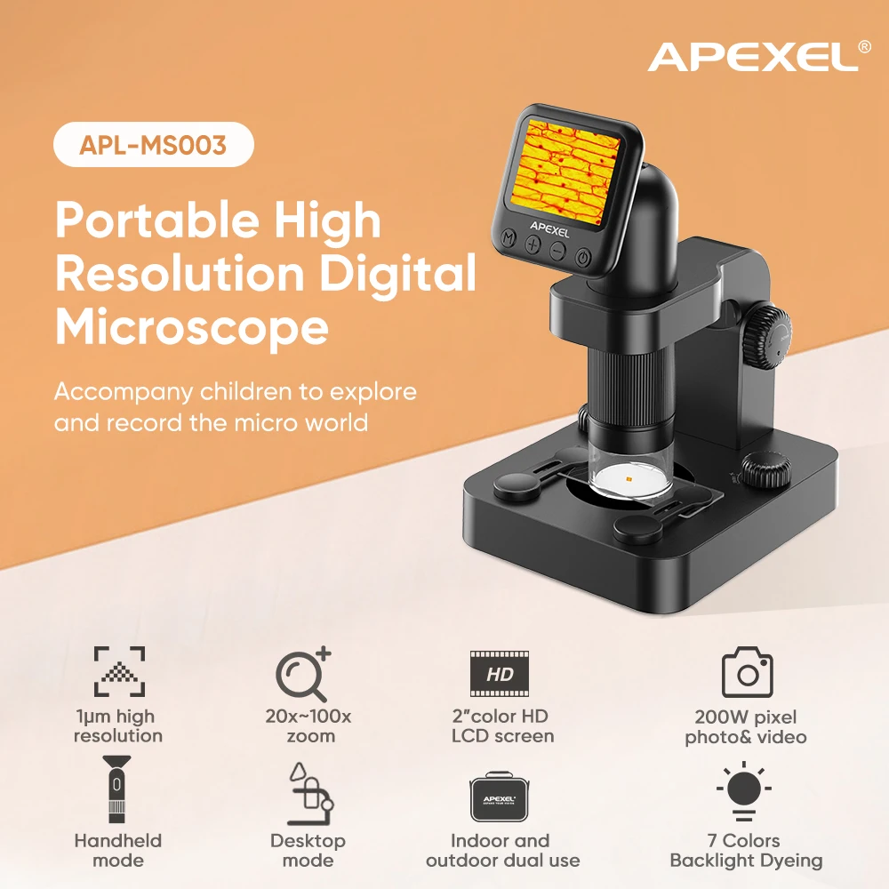 2 Inch LCD Display 1920X1080 Digital Microscope High Resolution 1080P Adjustable 20-100X Zoom Biological Microscope