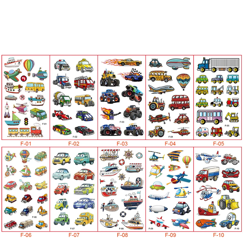 PAFU Birthday Party Favor Supplies Bag Filler Vehicles Truck Car Temporary Tattoos for kids 10 counts