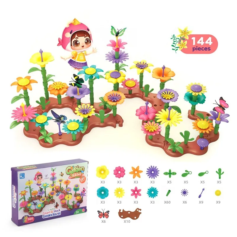 Wholesale New Plastic Flower Building Block Set Garden DIY Construction Toy Set for Kids