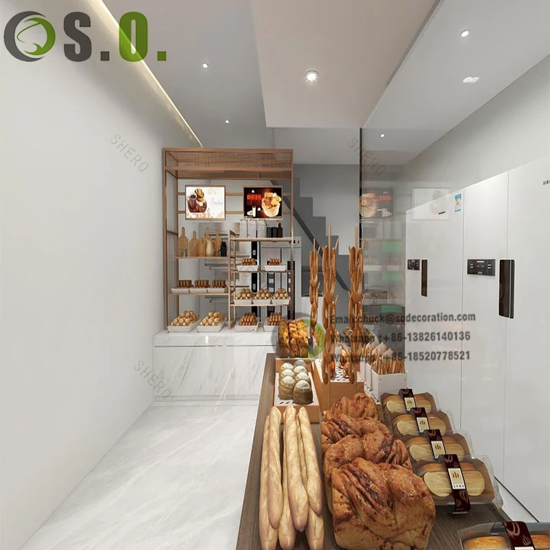 Metal Bakery Shop Furniture Display Cabinet Double Wall Food Shelf Grid Bread Display Rack