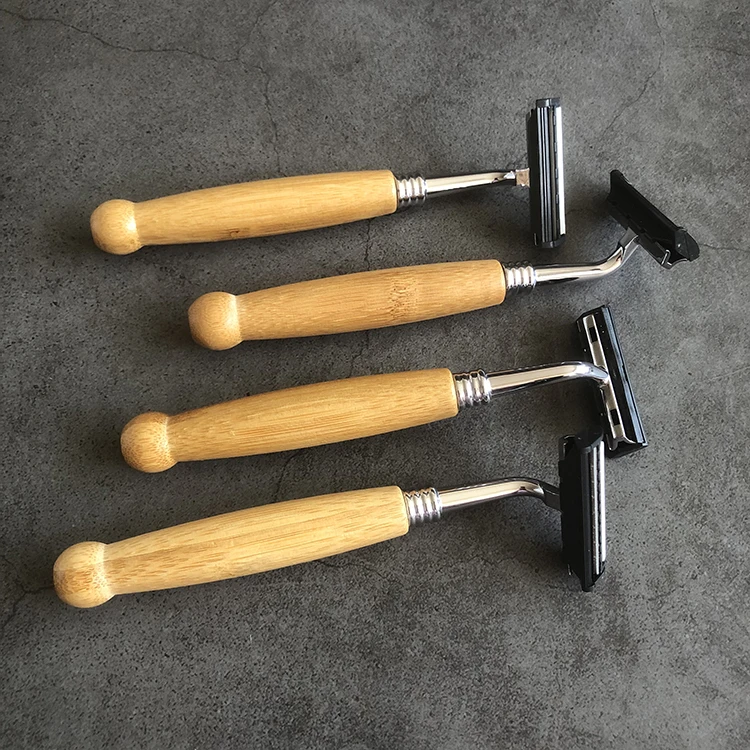 Biodegradable Shaving Twin Three Double-edge Blades Disposable Bamboo Fiber Shaver Razor For Men