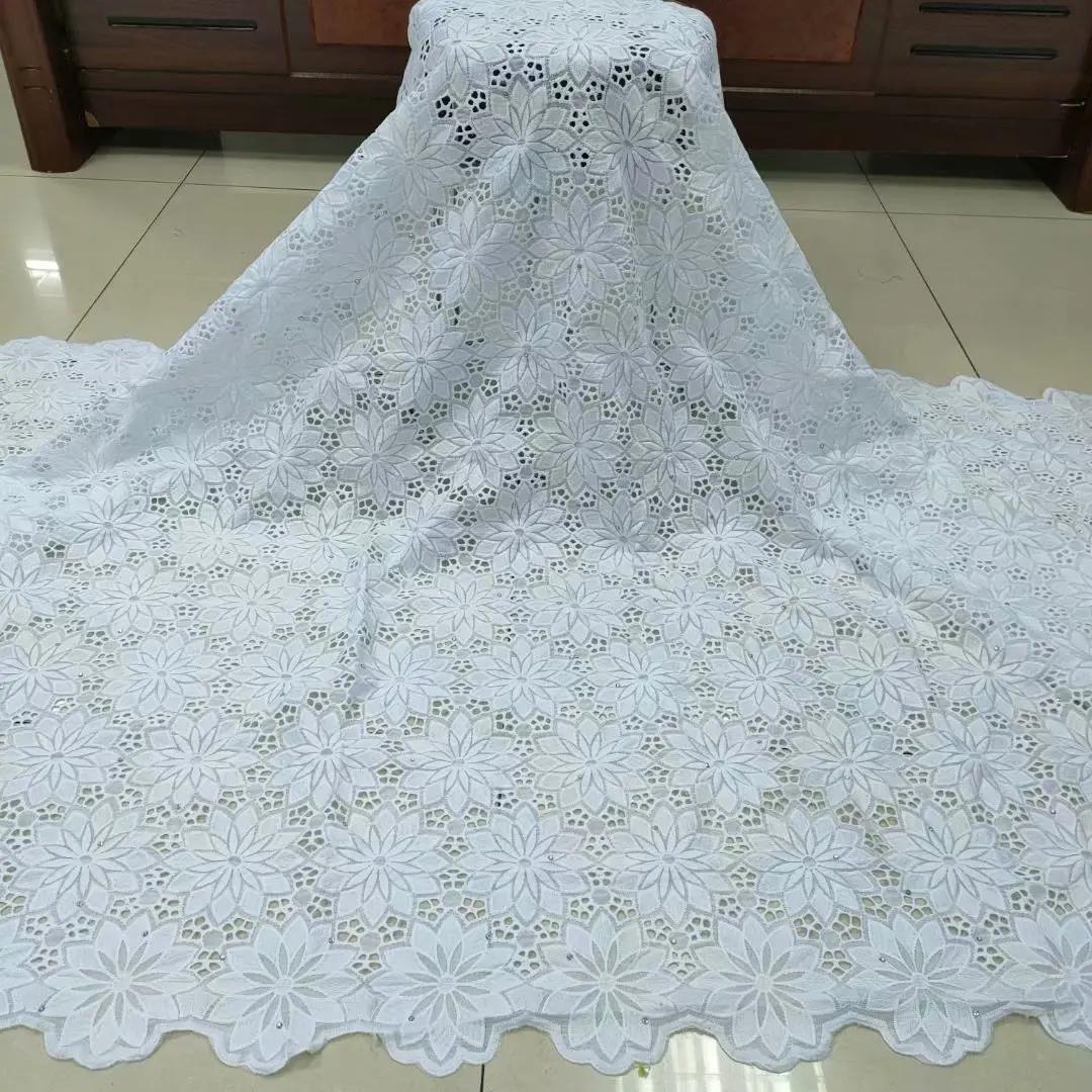Hotsale high quality white swiss lace 100% cotton lace fabric african dry lace