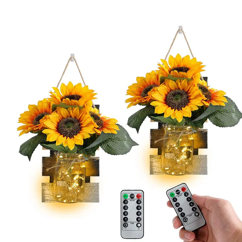 
Wholesale Mason Jar with Remote Control LED Fairy Wall Lights and Sunflowers Farmhouse Wall Art Hanging Decorations Lamp 