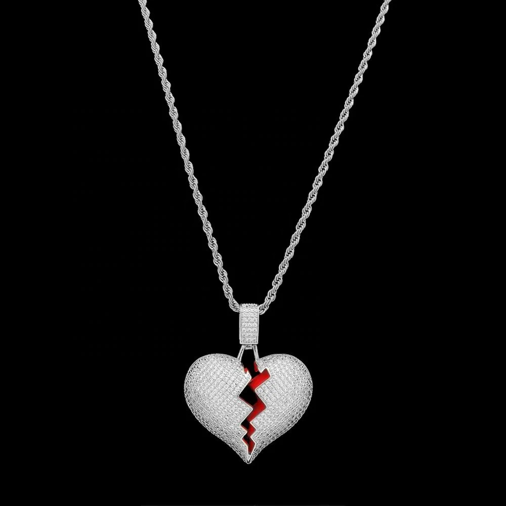 
gold plated diamond paved broken heart pendant necklace 