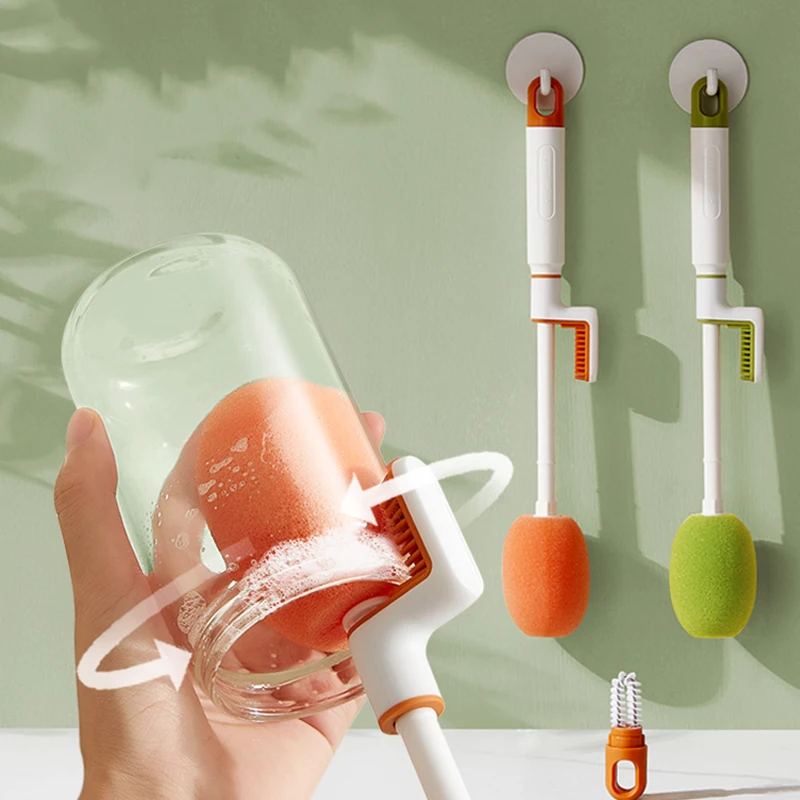 4in1Replaceable Rotatable Sponge Cup Brush Bottle Cleaning Brush Multifunctional Cleaning Tools Household