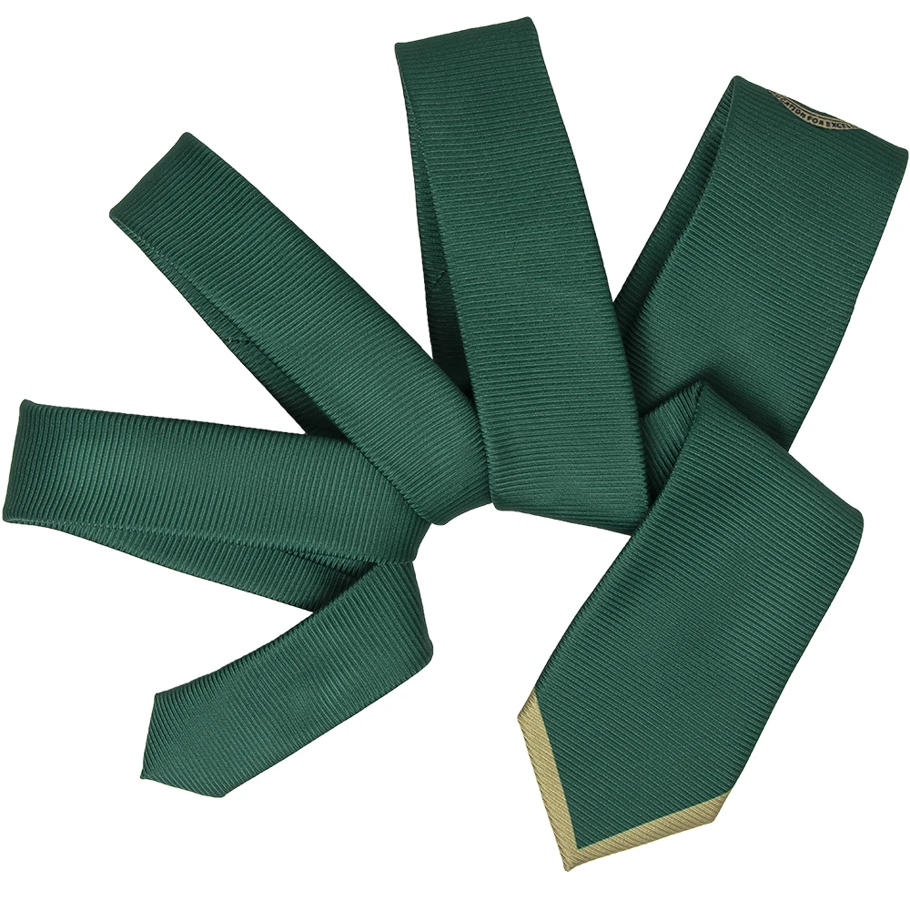 Cheap 100% Polyester Necktie Green Printed With Khaki Arrow On Big End School Neck Ties For Children Custom Tie With Logo