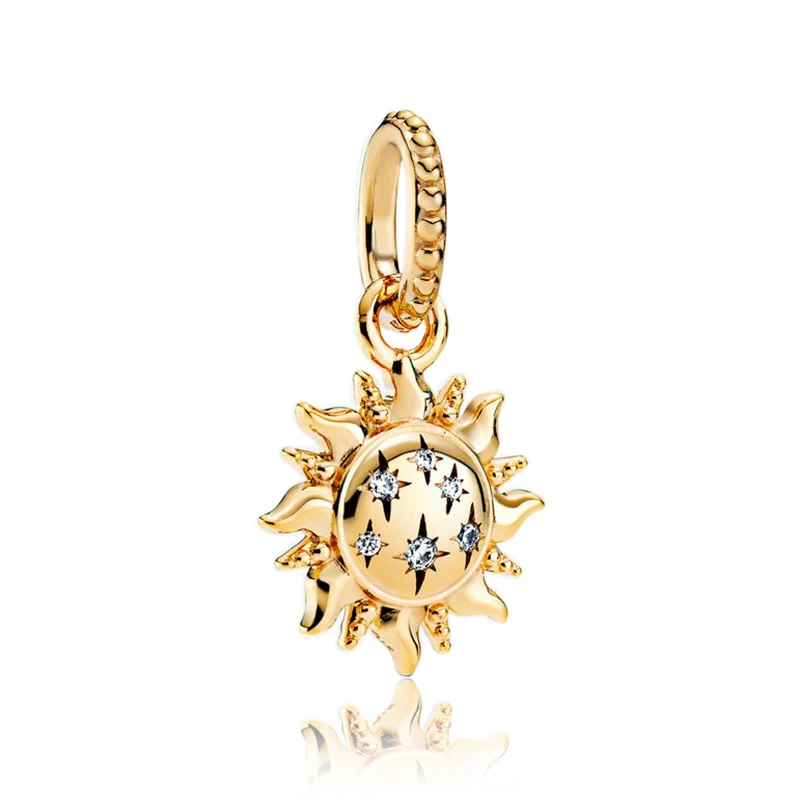925 Sterling Silver Moon Sun Palace Tiananmen Square Pendant Honeycomb Golden Beads Fit Original Pan Charms Bracelet DIY Jewelry
