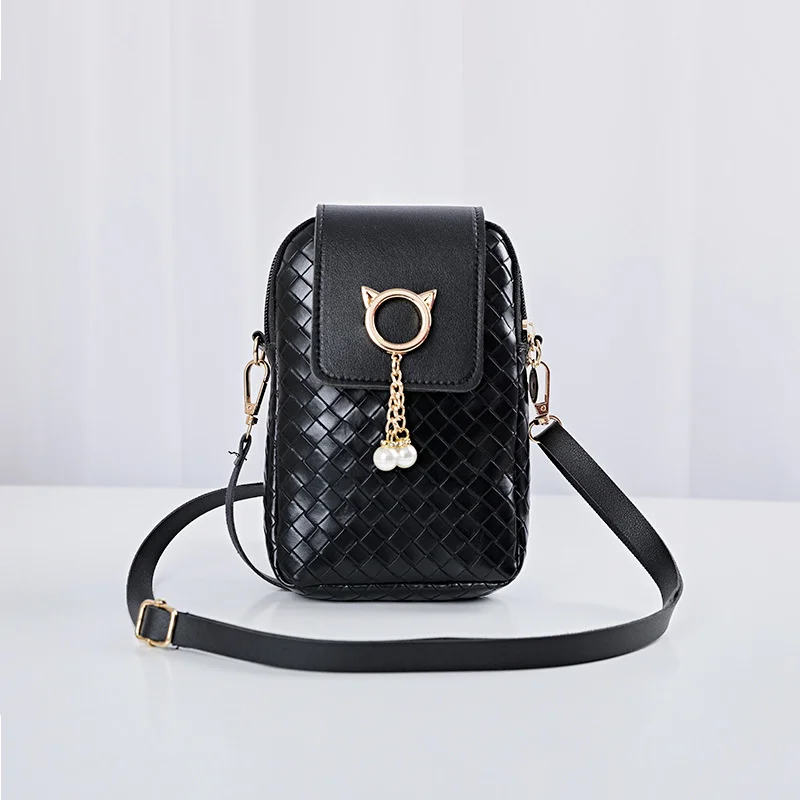 Mini Cross-body Mobile Phone Shoulder Bag Tassel Cover-style Female Bag Shoulder Diagonal Bag Woven Pearl 2022 Spring Summer