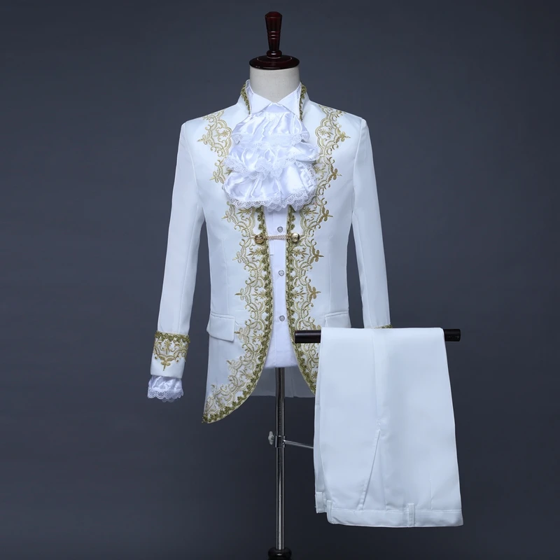 Mens Medieval Party Blazers Suits Dress Tuxedo European King Prince Royal Court Cosplay Costume Stage Prom Performance Clothing