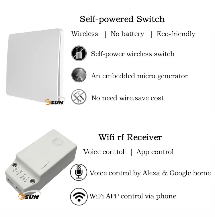 EU/UK market hot sell kinetic switch wireless wifi RF tuya smart light switch work with Alexa