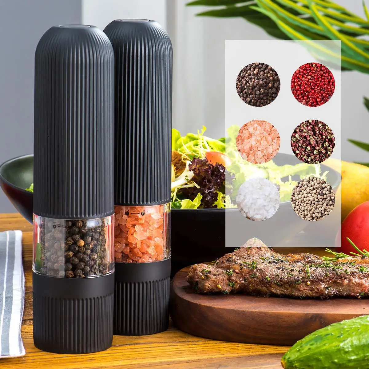 B02-0257  Electric ABS Battery Operated Salt And Pepper Mill Set Soft Feel Electric Plastic Salt Pepper Mill